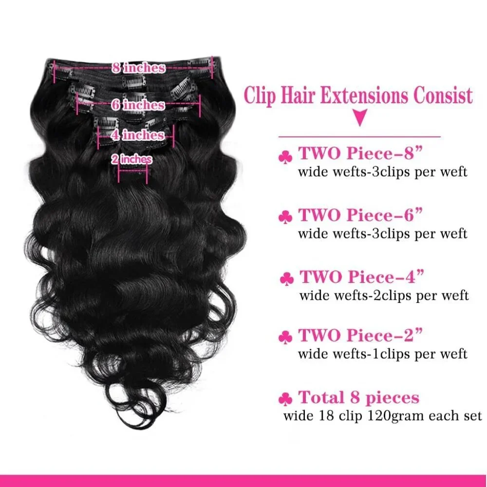 Brazilian Clip in Hair Extensions Human Hair 18 Inches Natural Black